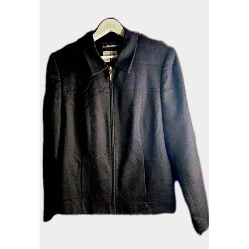 Cruise Night Black Wool Jacket Womens 16 Zip Front Classic Layer